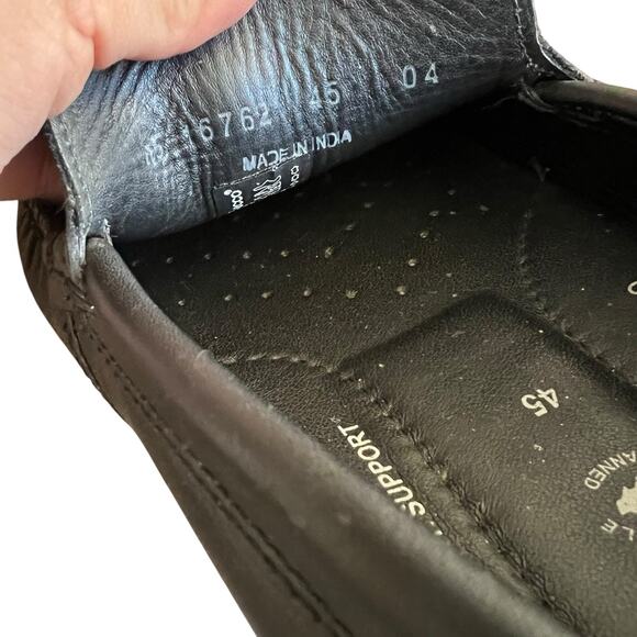 Ecco Black Leather Moc Driving Loafers Size 45 11-11.5 Slip On - Picture 9 of 12